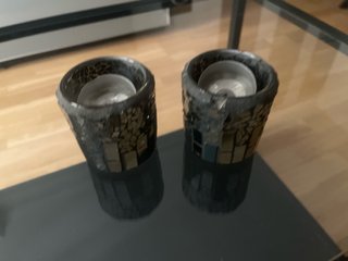 Portavelas de cristal y metal