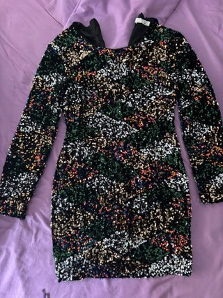Vestido fiesta lentejuelas negro multicolor