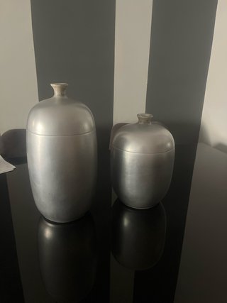 Juego de 2 jarrones metálicos plateados