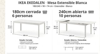 IKEA EKEDALEN Mesa comedor extensible 180x90x74
