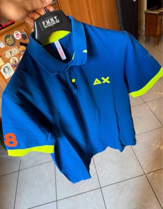 Polo SUN68 blu elettrico giallo fluo