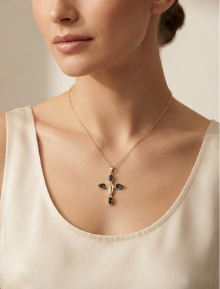 Collana Croce Oro con Pietre Smeraldo