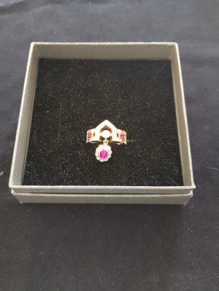 Anillo Plata 925 Baño Oro con Rubí y Diamantes