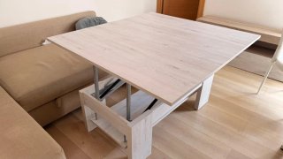 Mesa centro elevable y extensible madera y cristal