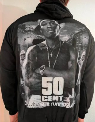 SUDADERA NEGRA CON CAPUCHA - 50 CENT - TALLA L -