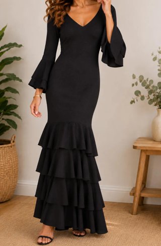 Vestido Negro Sevillanas Volantes Talla M