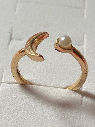 Anillo Luna y Perla Acero Dorado