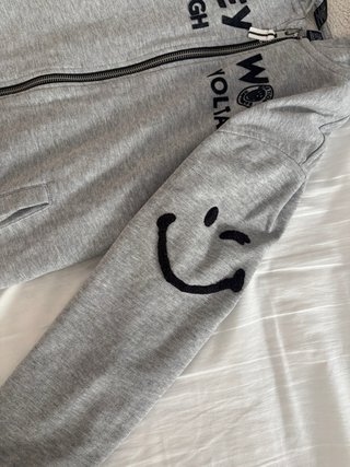 Sudadera Smiley World Gris con Cremallera