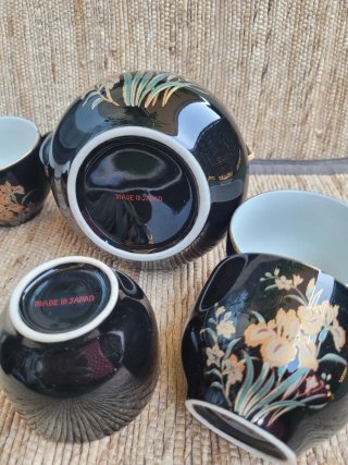 Juego de Té Japonés Vintage negro y dorado