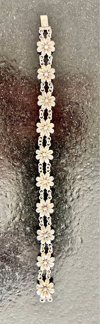 Pulsera Plata Auténtica Flores y Libélula 18cm