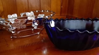 Set Vintage Inglés Cristal Azul Cobalto y plata