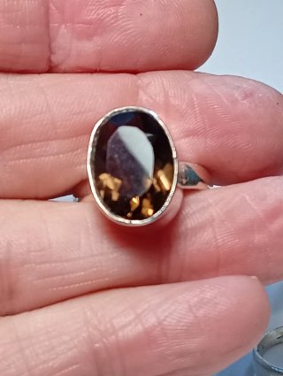 Anillo Plata Ley cuarzo ahumado