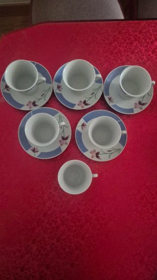 Juego 6 Tazas Café Porcelana Flores Azul