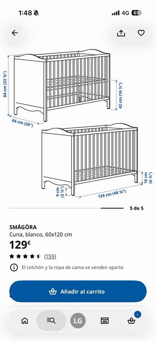Cuna blanca de madera