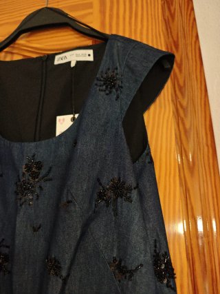 Vestido ZARA bordado abalorios azul