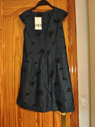 Vestido ZARA bordado abalorios azul