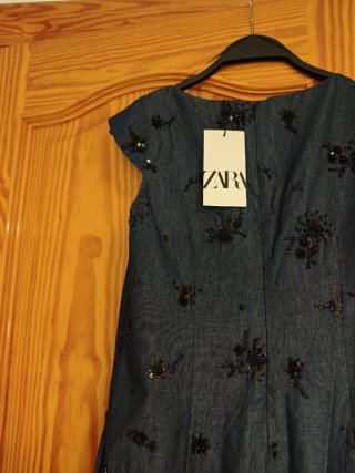 Vestido ZARA bordado abalorios azul