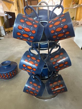 Set Tazze e Piattini Ceramica Blu Arancio