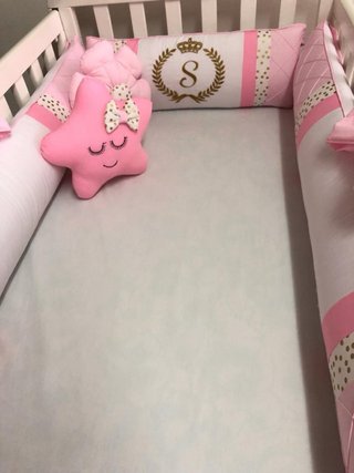 Juego Protector Cuna Bebé Rosa Corona S