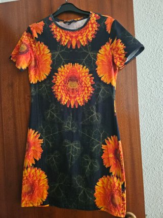 Vestido Desigual Flores Naranja Negro