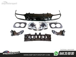 DIFUSOR TRASERO NEGRO BRILLO CON COLAS REDONDAS CROMADAS PARA MERCEDES CLASE C COUPE/CABRIO C205