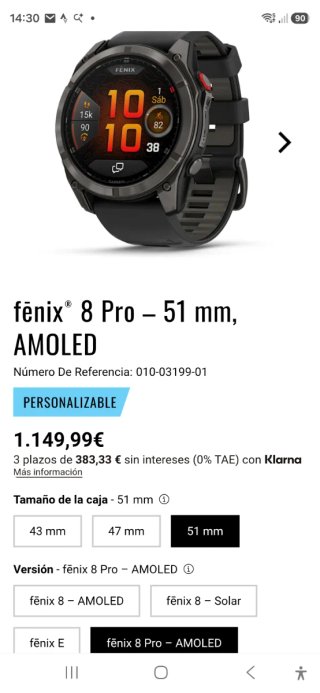 Garmin Fenix 8 AMOLED Zafiro Titanio Naranja
