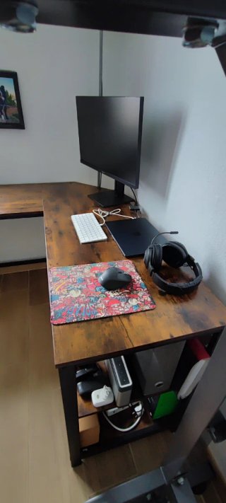 Escritorio angular madera y metal