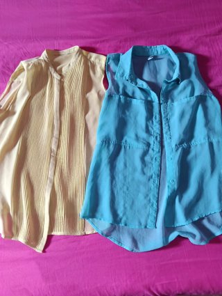 2 Camisetas Mujer Turquesa y Amarilla