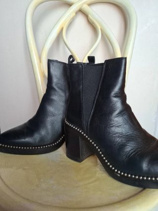 Botines Alpe Piel Tacón Cómodo Elástico Negro