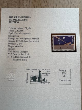 Serie Olímpica Barcelona 92 Sellos + certificado