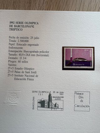 Serie Olímpica Barcelona 92 Sellos + certificado