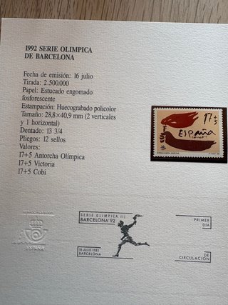 Serie Olímpica Barcelona 92 Sellos + certificado