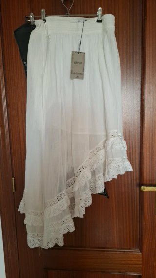 Falda Ibicenca Blanca Volantes Encaje