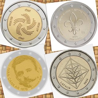 LOTE 7. 4 MONEDAS DE 2 EUROS SIN CIRCULAR