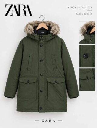 Chaqueta Parka Zara Hombre Verde
