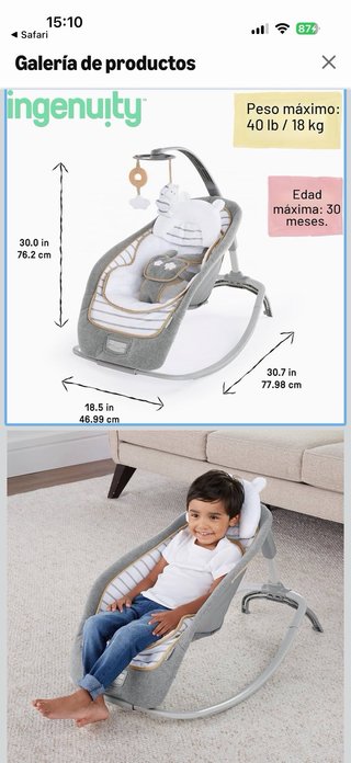 Hamaca ingenuity bebé gris con juguetes