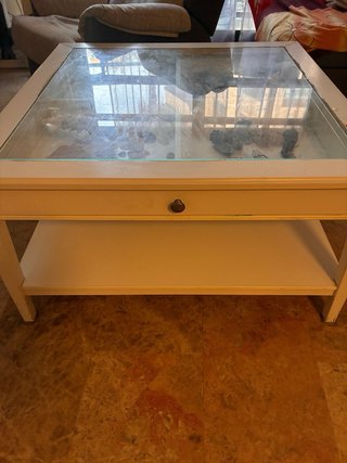 Mesa centro madera blanca y cristal
