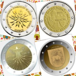 LOTE 9.  4 MONEDAS DE 2 EUROS SIN CIRCULAR.
