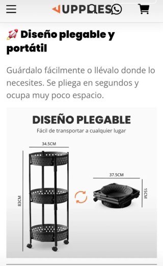 Carrito Cocina Plegable Negro