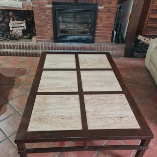 Mesa centro forja y mármol travertino