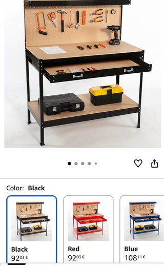Banco de trabajo con tablero y cajón.