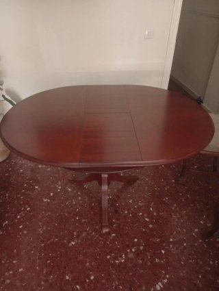 Mesa redonda extensible madera y cristal