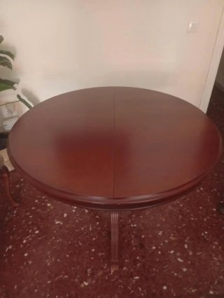 Mesa redonda extensible madera y cristal