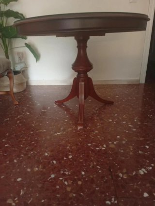 Mesa redonda extensible madera y cristal