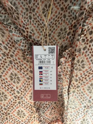 Vestido estampado beige y naranja