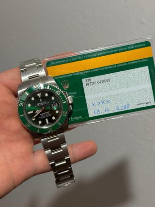 Rolex Submariner Hulk Verde 2018 tarjeta original.