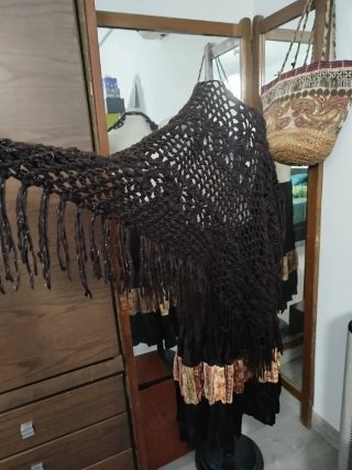 Chal Crochet Marrón Lurex Boho Vintage