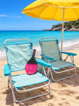 2 sillas de playa + sombrilla+ juego de palas