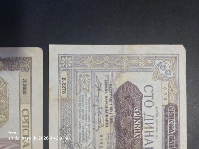 Billetes 100 y 500 Dinara Yugoslavia.1941
