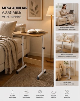 Mesa Auxiliar Ajustable Metal Madera